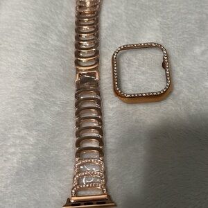 Rose Gold Apple Watch Band with Rhinestone Links & Matching Bling Case